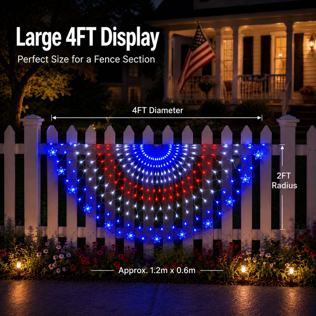 🇺🇸 Patriotic LED Fence Light – 4FT Red White Blue Glow Outdoor Decor