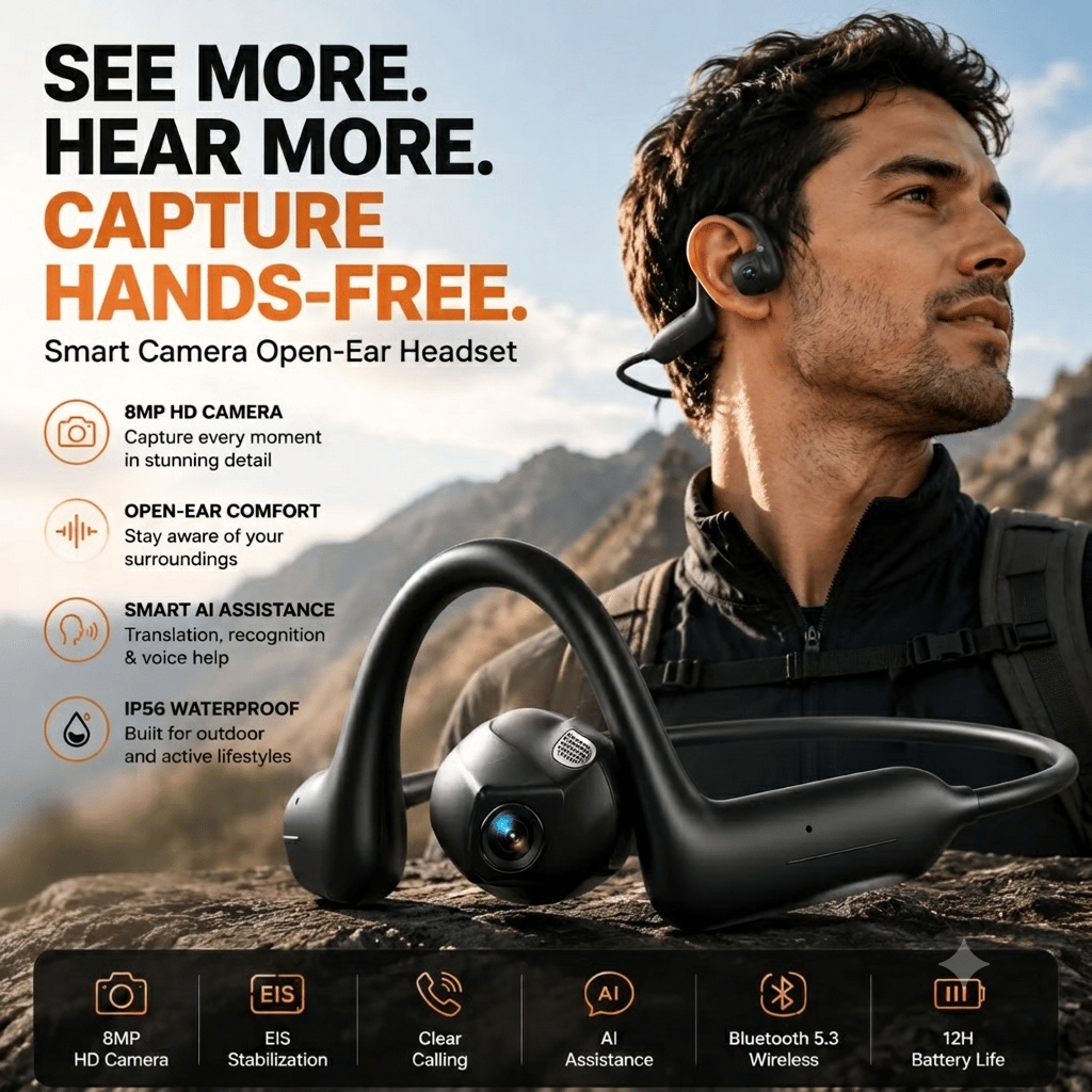 🔥LAST DAY 49% OFF – 🎧 8MP Smart Camera Open-Ear Headset – POV Video, Calls & AI Assistance 🎥