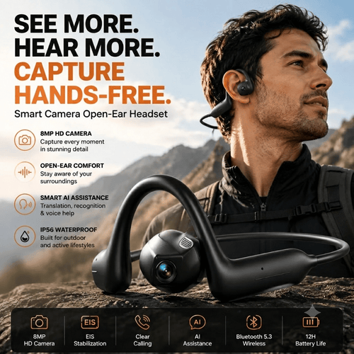 🔥LAST DAY 49% OFF – 🎧 8MP Smart Camera Open-Ear Headset – POV Video, Calls & AI Assistance 🎥