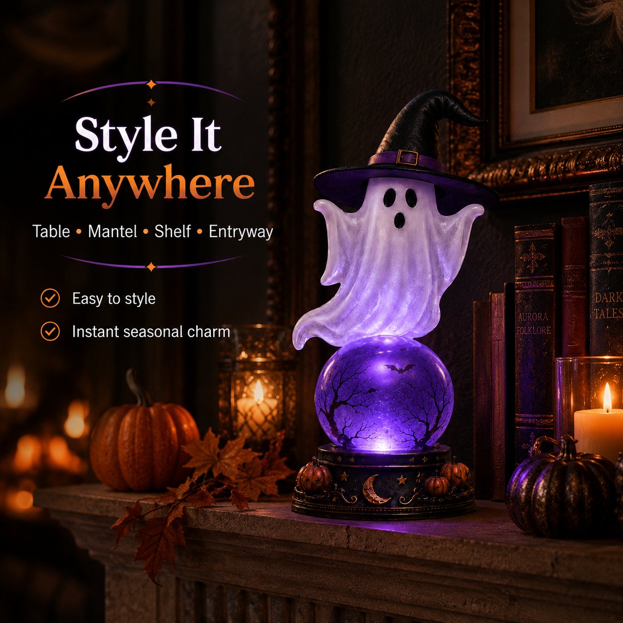 👻Halloween Raven Crystal Ball Lighted Decor