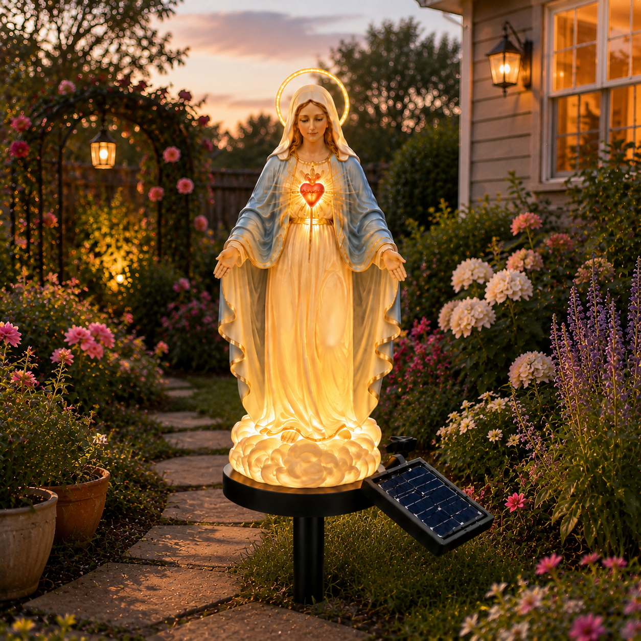 ✨Solar Virgin Mary Garden Statue Light – 🏡Glowing Sacred Heart Outdoor Decor for Yard & Patio