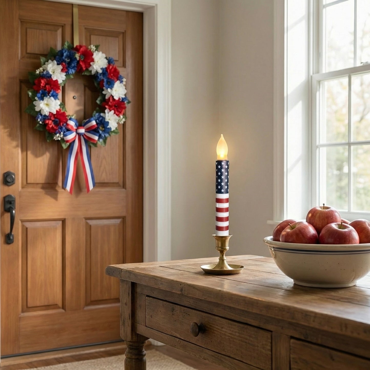 Patriotic LED Taper Candles with Timer-250th Anniversary Red White Blue , Independence Day Decoration