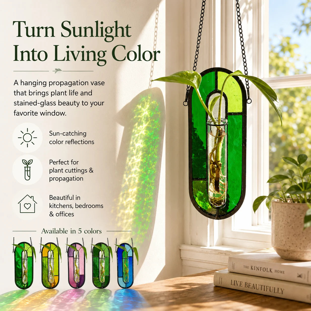 Stained Glass Hanging Plant Propagation Vase