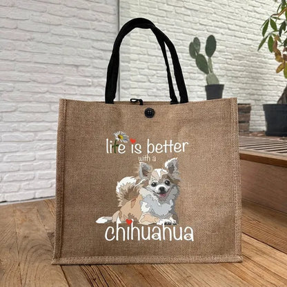 🐶 Peeking Dog Jute Tote Bag | Cute Reusable Shopping Bag for Dog Lovers & Dog Moms 🐾
