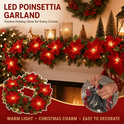 🎉🎁 49% OFF Christmas Gift Decor – Poinsettia LED Garland String Lights