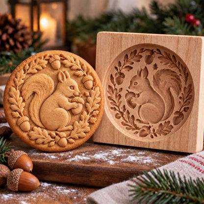 🍪 Woodland Animal Cookie Mold | 4.7-Inch Wooden Embossing Mold for Cozy Homemade Cookies