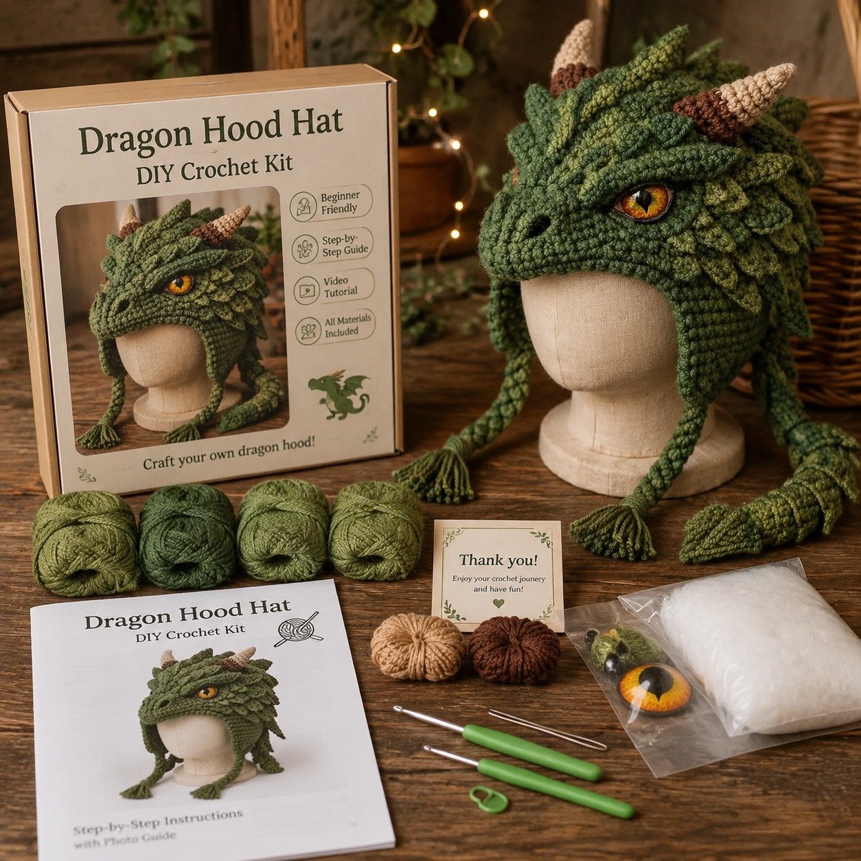 Fantasy Hood Hat DIY Crochet Kit – Create Your Own Magical Wearable Character Hat🎁Beginner Friendly