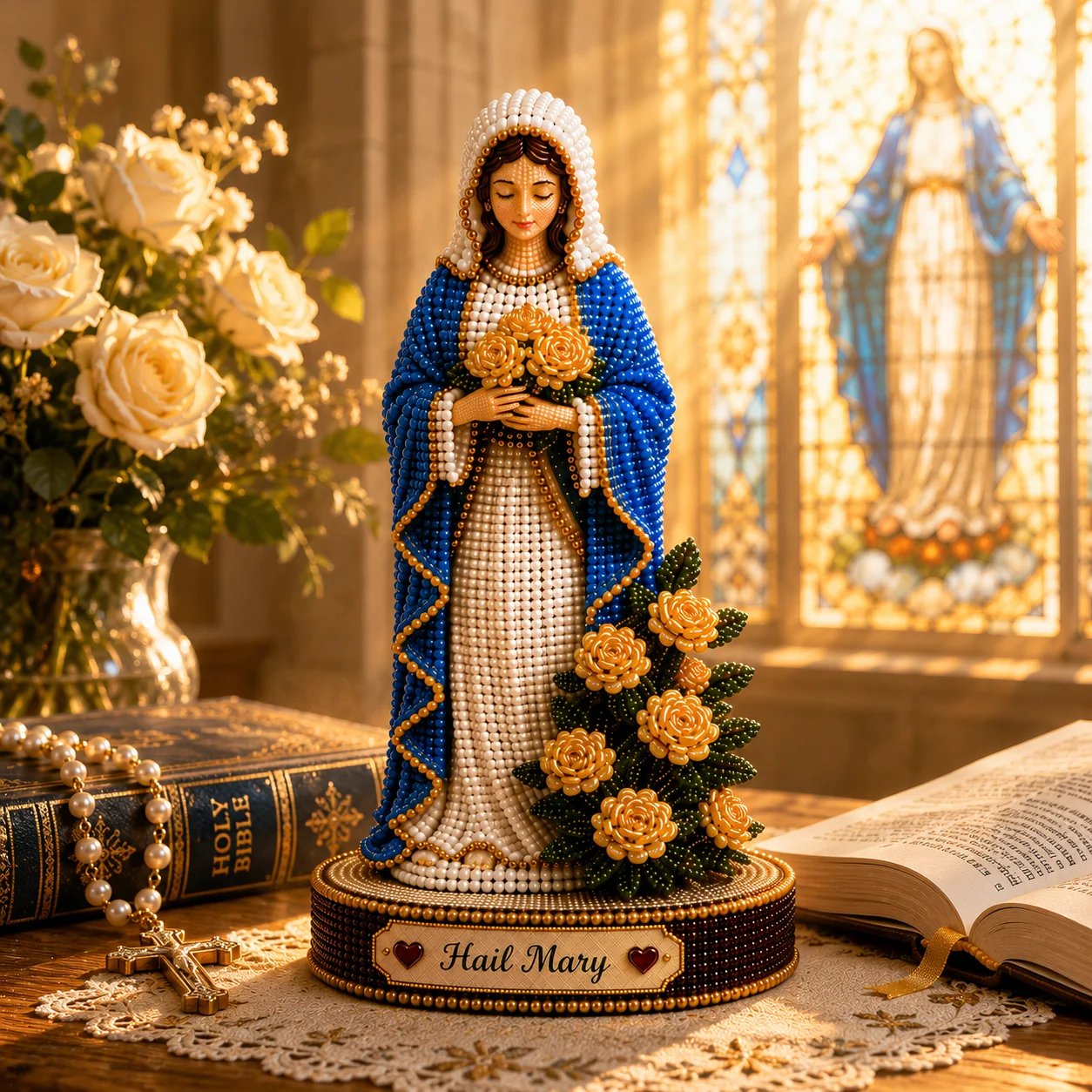 ✝️💕 Vintage Blessed Virgin Mary 3D Beaded DIY Kit – Create a Masterpiece of Faith & Devotion
