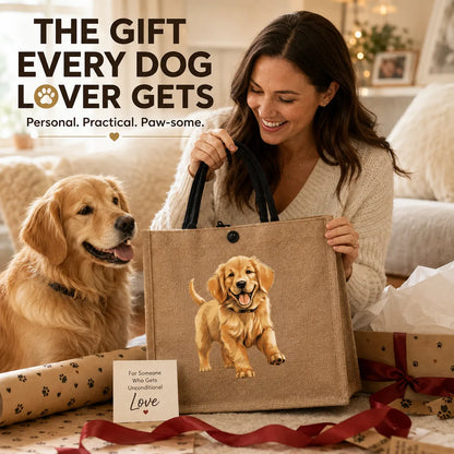 🐶 Peeking Dog Jute Tote Bag | Cute Reusable Shopping Bag for Dog Lovers & Dog Moms 🐾