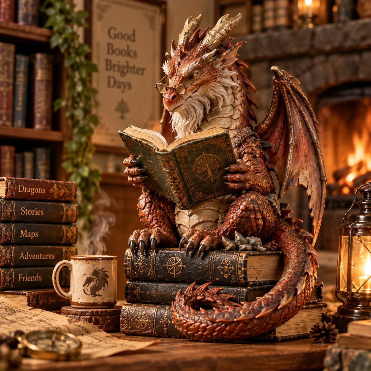 🐉 Wandering Scholar Dragon Figurine | Book Lover Décor