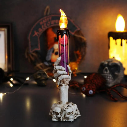 💀 Halloween Skeleton Hand LED Candle Decor, Resin Ghost Hand Electronic Flameless Candle Ornament