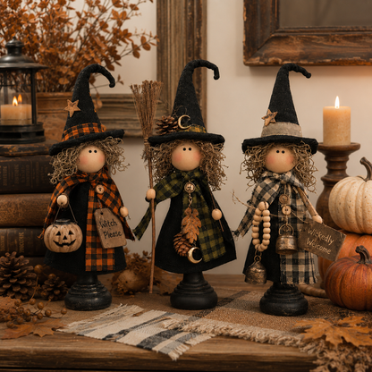 Rustic Halloween Witch Trio, Set of 3 – Primitive Farmhouse Tabletop Décor