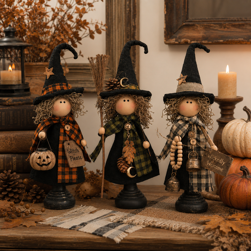 Rustic Halloween Witch Trio, Set of 3 – Primitive Farmhouse Tabletop Décor