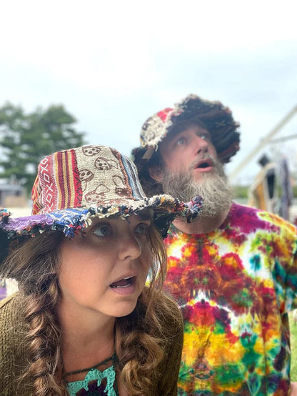 Hippie Haberdashery-🍄Patchwork Multicolored Mushroom Hemp Hat with Hidden Pocket Fedorahats🎩