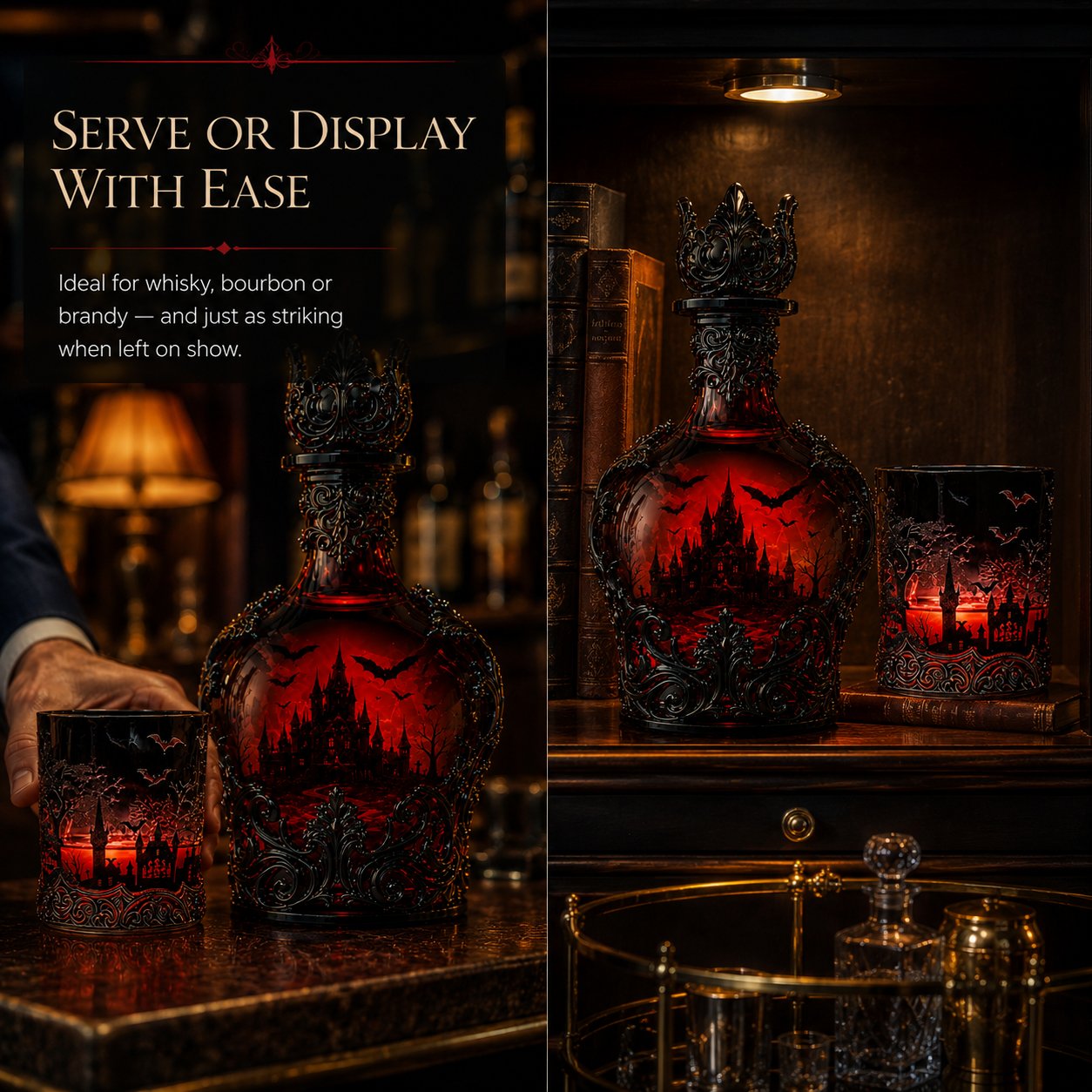 🦇🍺Gothic Vampire Castle Whisky Decanter & Tumbler(📦Buy 2 Free Shipping)