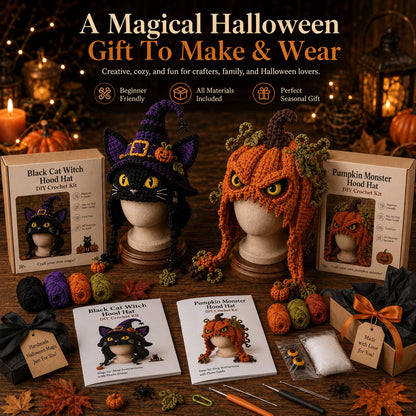 ? LAST DAY 49% OFF – ? Halloween Monster Hood DIY Crochet Kit | Premium Soft Yarn Materials with Step-by-Step Guide DIY Handmade Wearable Character Hood ??✨