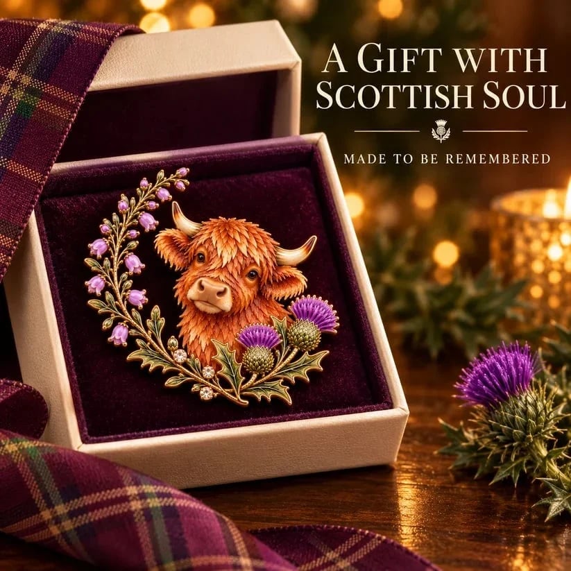 Highland Cow & Thistle 🏴󠁧󠁢󠁳󠁣󠁴󠁿 Scottish Heritage Enamel Brooch