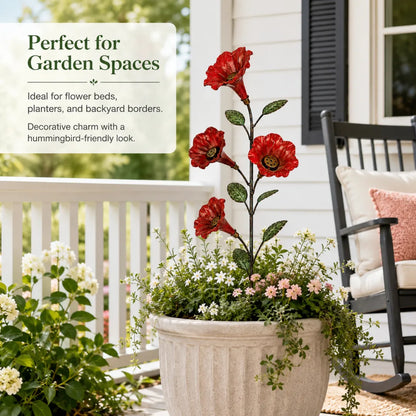 Bring Hummingbirds Closer – 4-Flower Metal Nectar Feeder Garden Stake