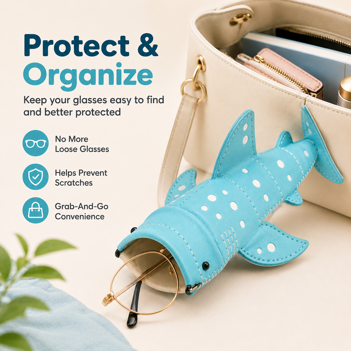 Protect and organize glasses with shark case