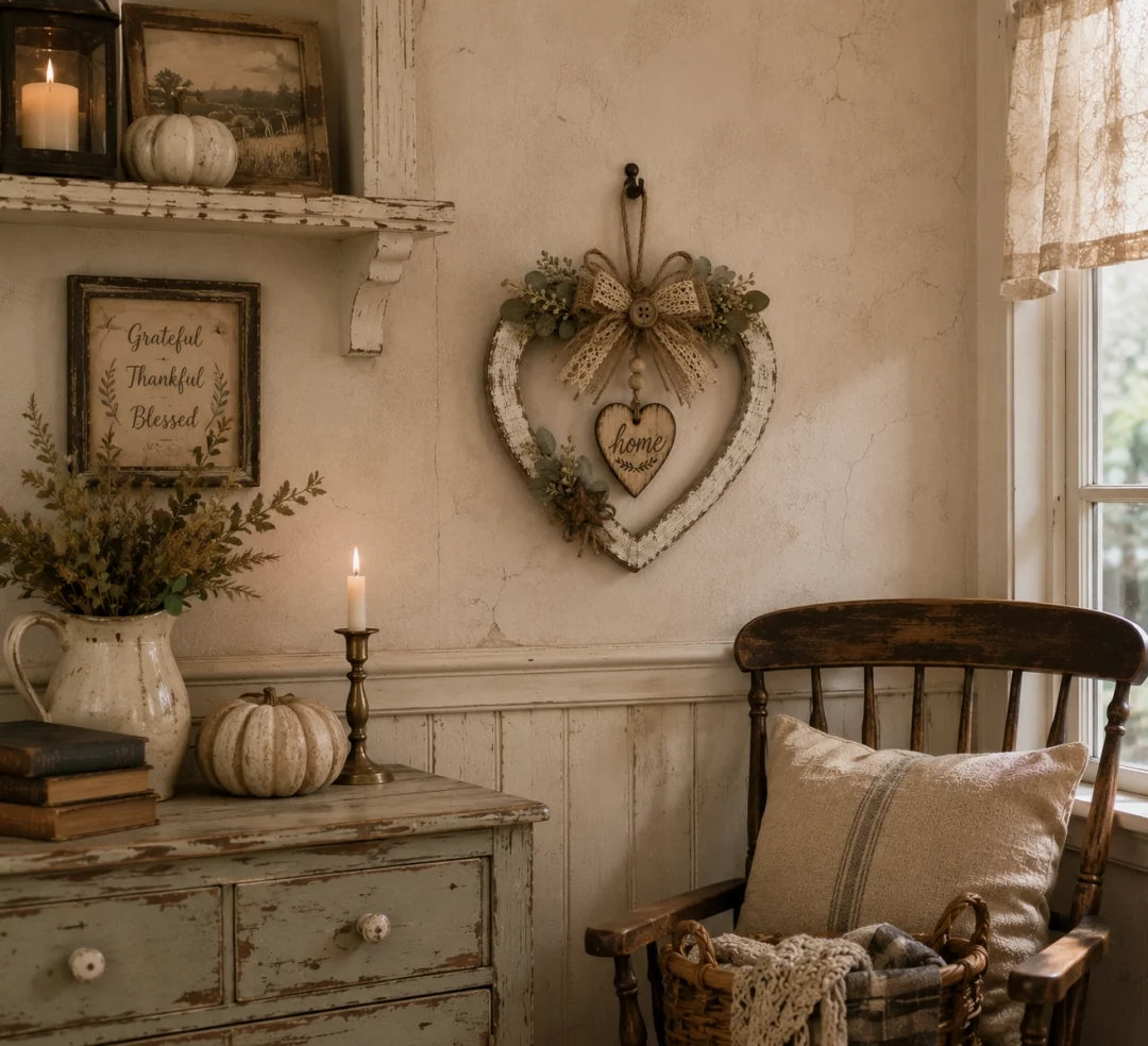 Rustic Farmhouse “Home” Heart Wreath – Ready-to-Hang Country Wall Decor