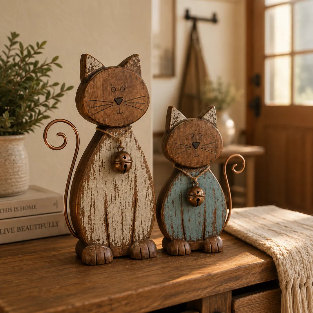 Rustic Farmhouse Cat Duo Decor Set