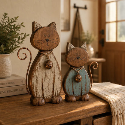 Rustic Farmhouse Cat Duo Decor Set