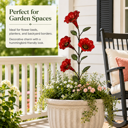 Bring Hummingbirds Closer – 4-Flower Metal Nectar Feeder Garden Stake