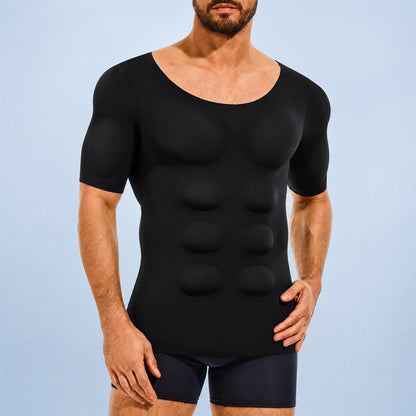 💪 Men's Muscle Enhancing Shaping T-Shirt – Sculpted Chest & Abs Look, Slim Fit Compression Base Layer, Short Sleeve Undershirt