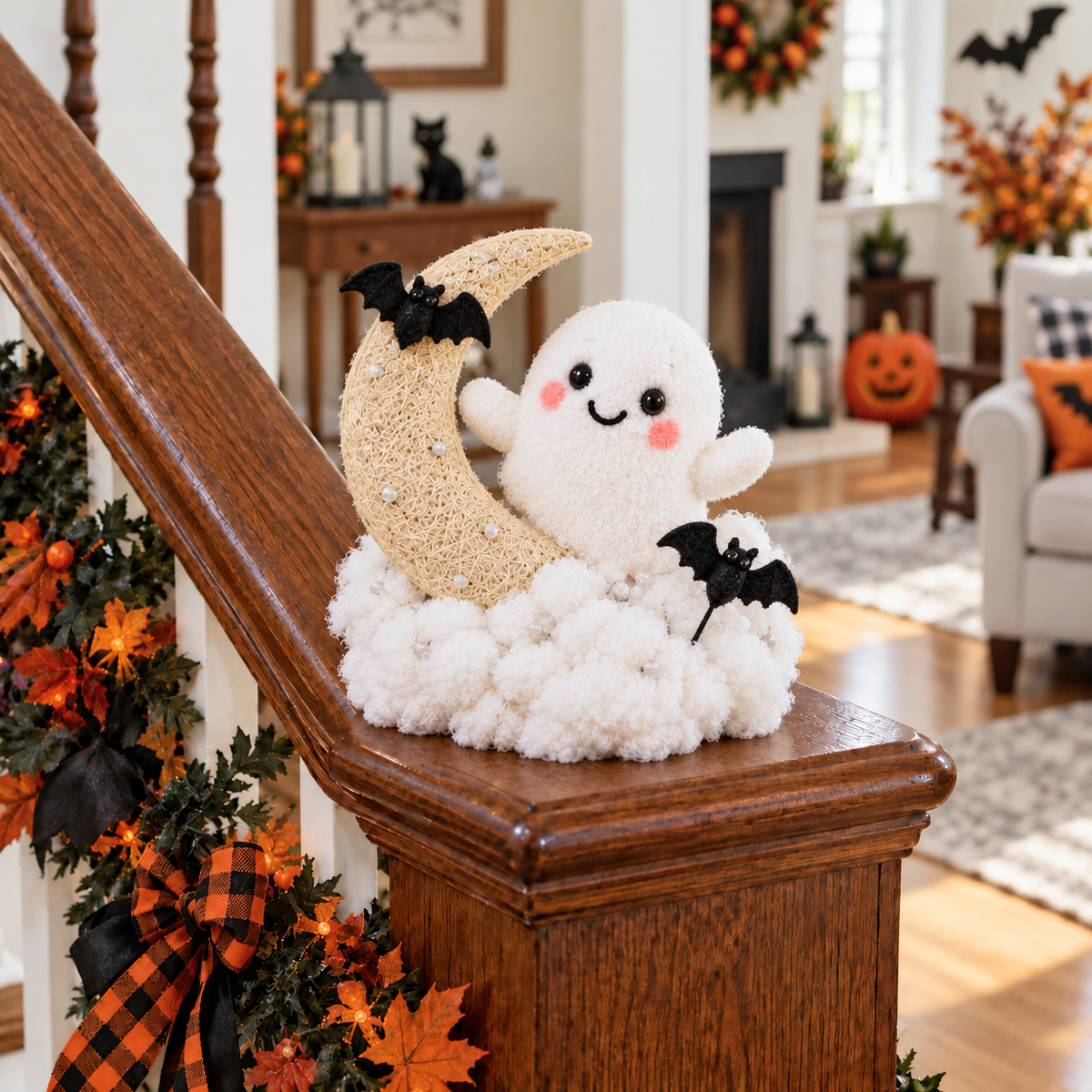 Glowing Ghost Staircase Decor – Cute Halloween Railing Accent