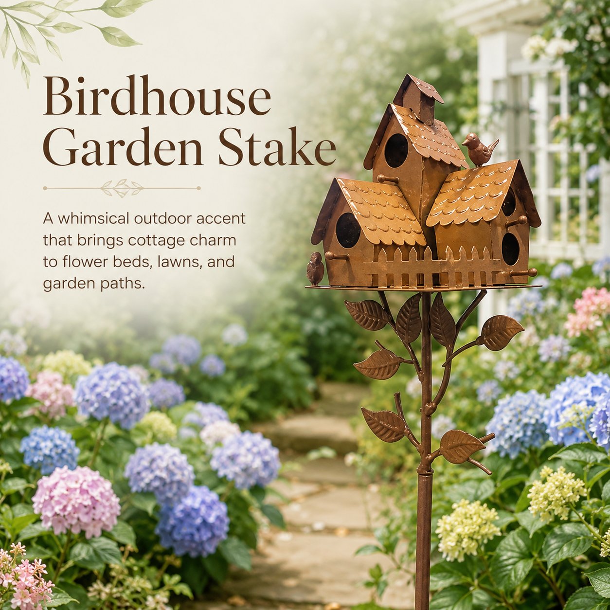 Rustic Outdoor Birdhouse Yard Stake for Garden,Lawn, Flower Bed & Patio Decor