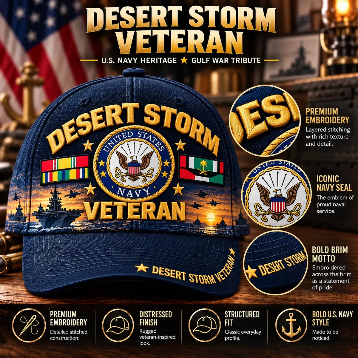 🎖️🇺🇸 Desert Storm 35th Anniversary Veteran Cap – Honoring Service, Brotherhood & Pride | 1991–2026
