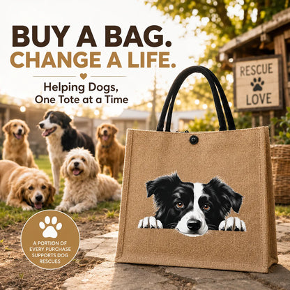 🐶 Peeking Dog Jute Tote Bag | Cute Reusable Shopping Bag for Dog Lovers & Dog Moms 🐾
