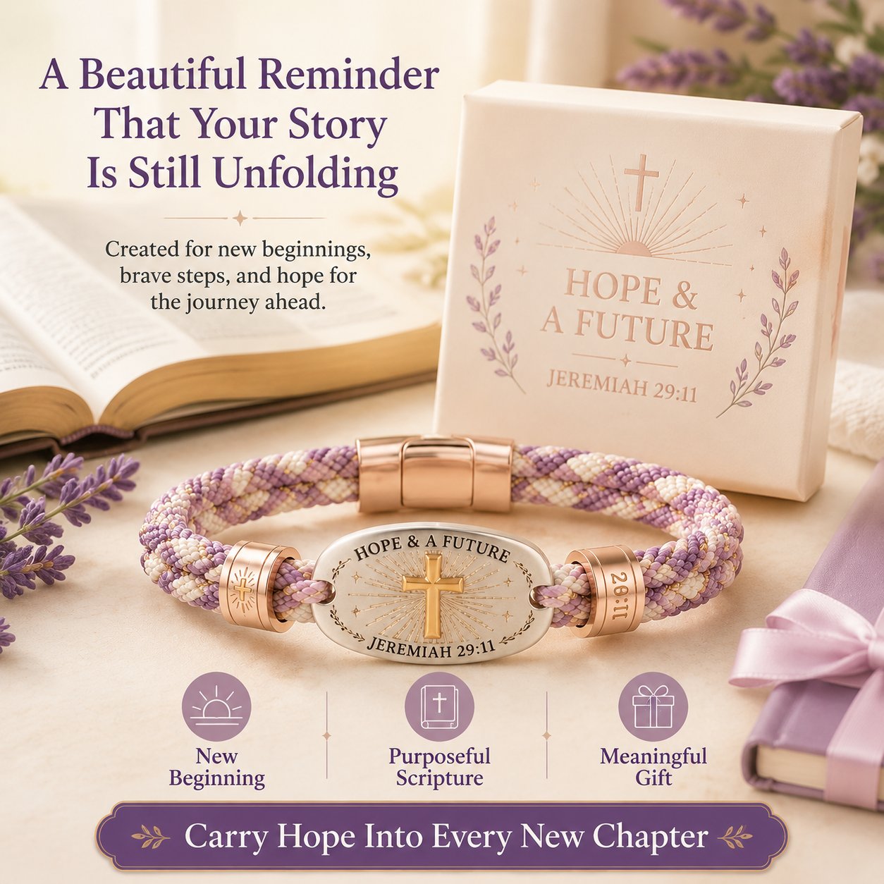 ✝️ Christian Scripture Faith Bracelet Collection | 6 Meaningful Bible Verse Designs with Raised Gold Cross, Magnetic Clasp & Matching Gift Box 💗✨