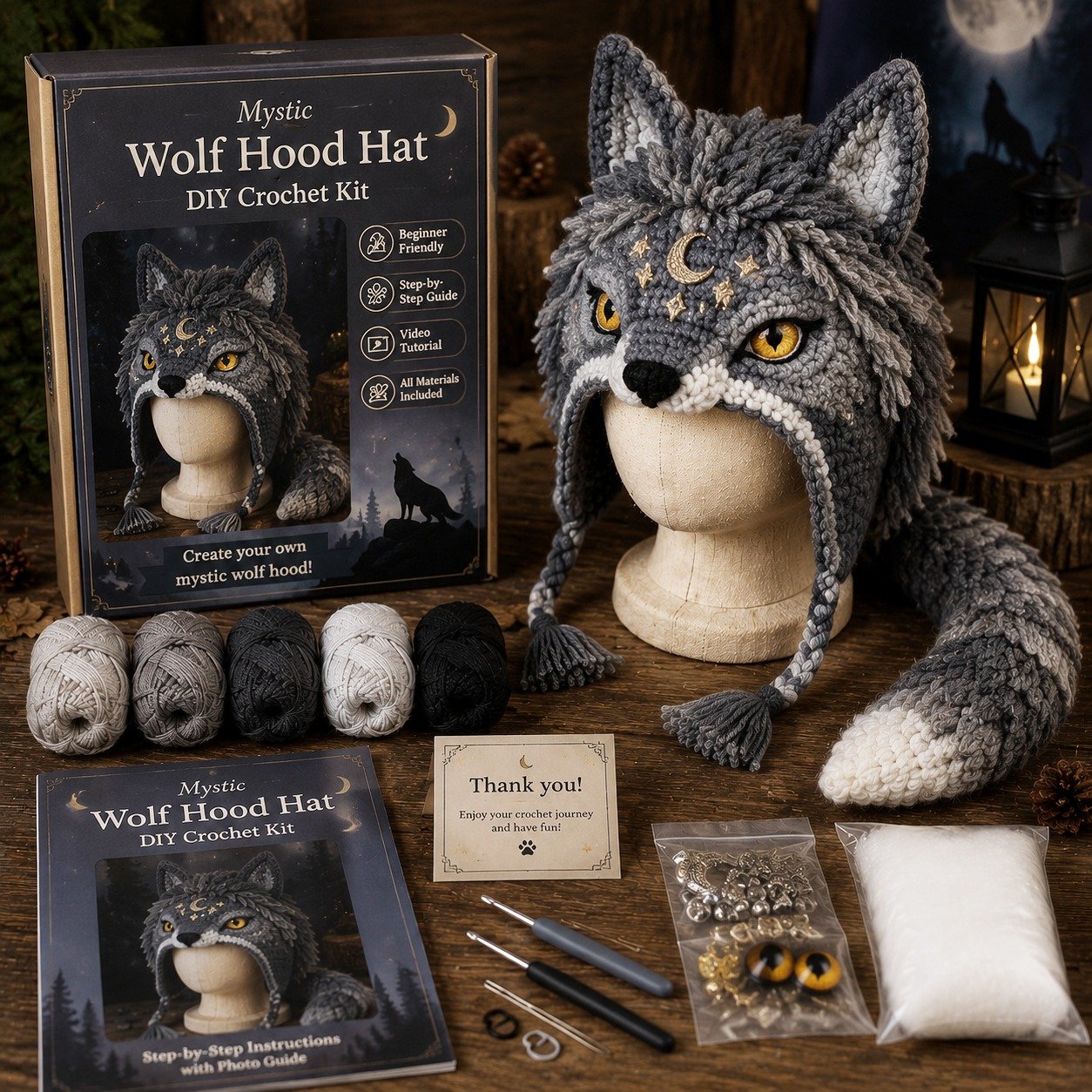 Fantasy Hood Hat DIY Crochet Kit – Create Your Own Magical Wearable Character Hat🎁Beginner Friendly