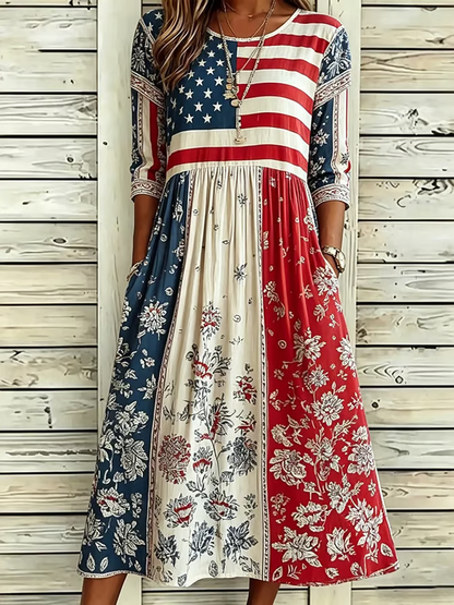 🌸Women'S Flag Floral Print Dress