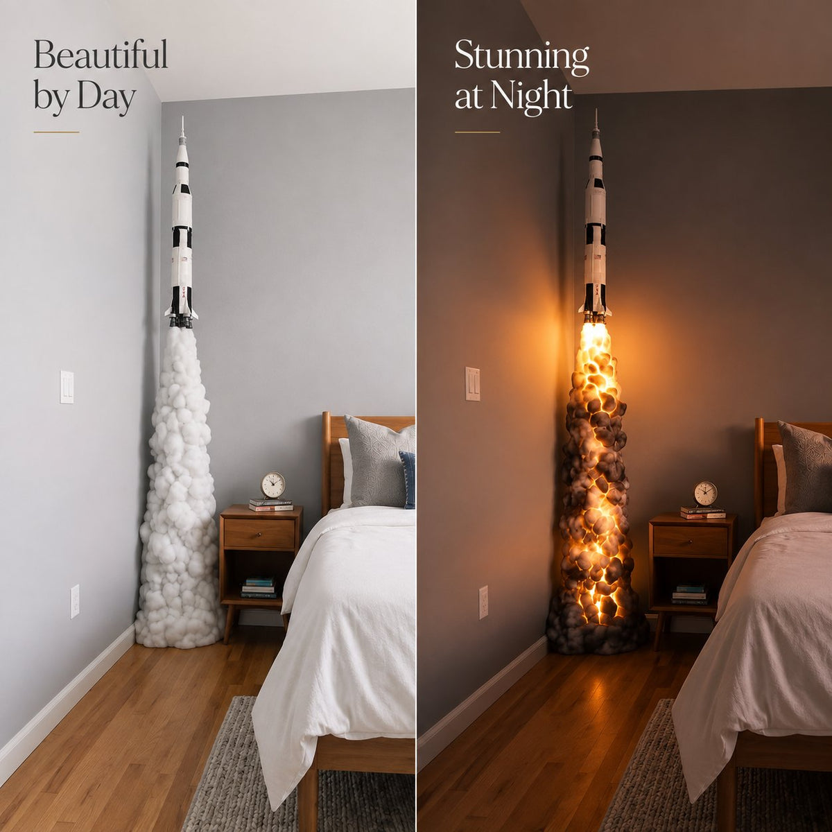🚀 Saturn V Rocket Launch Cloud Floor Lamp | Space Ambient Decor Light