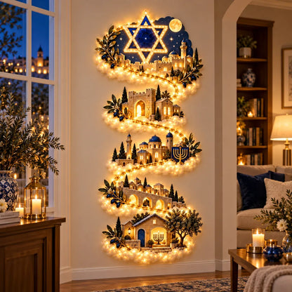 🕎✨ Eight Nights of Golden Light – Glowing Hanukkah Story Wall Collection