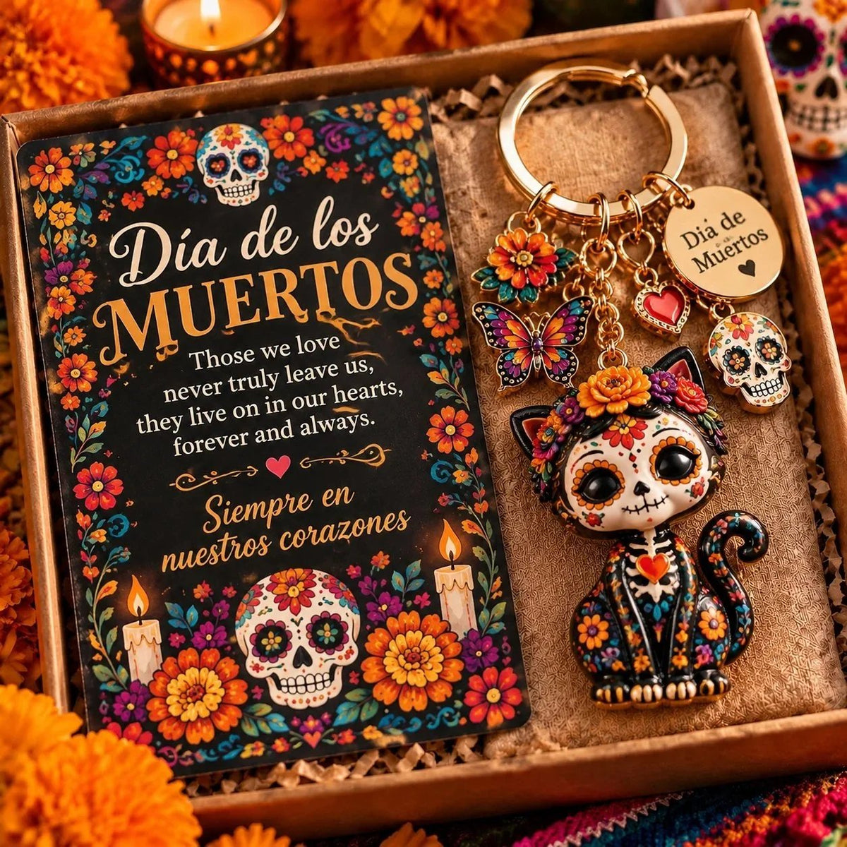 Día de Muertos Charm Keychain | 4 Colorful Floral & Skull-Inspired Styles