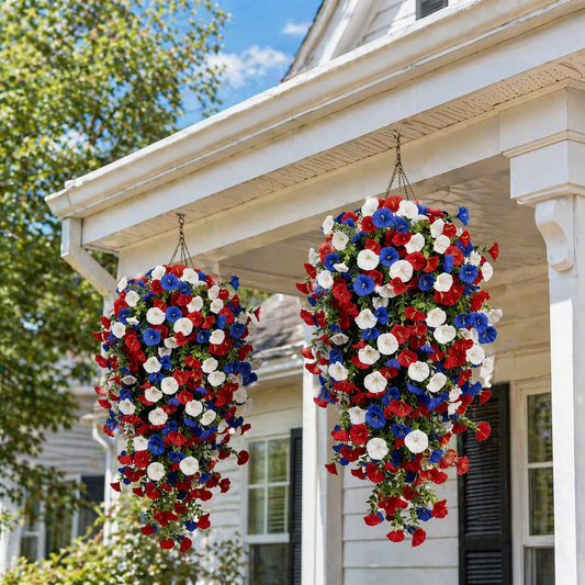 🏆Flash Sale-49% OFF⚡ 50K+ SOLD! Red, White & Blue Artificial Morning Glory Hanging Vines – 3-Piece Set
