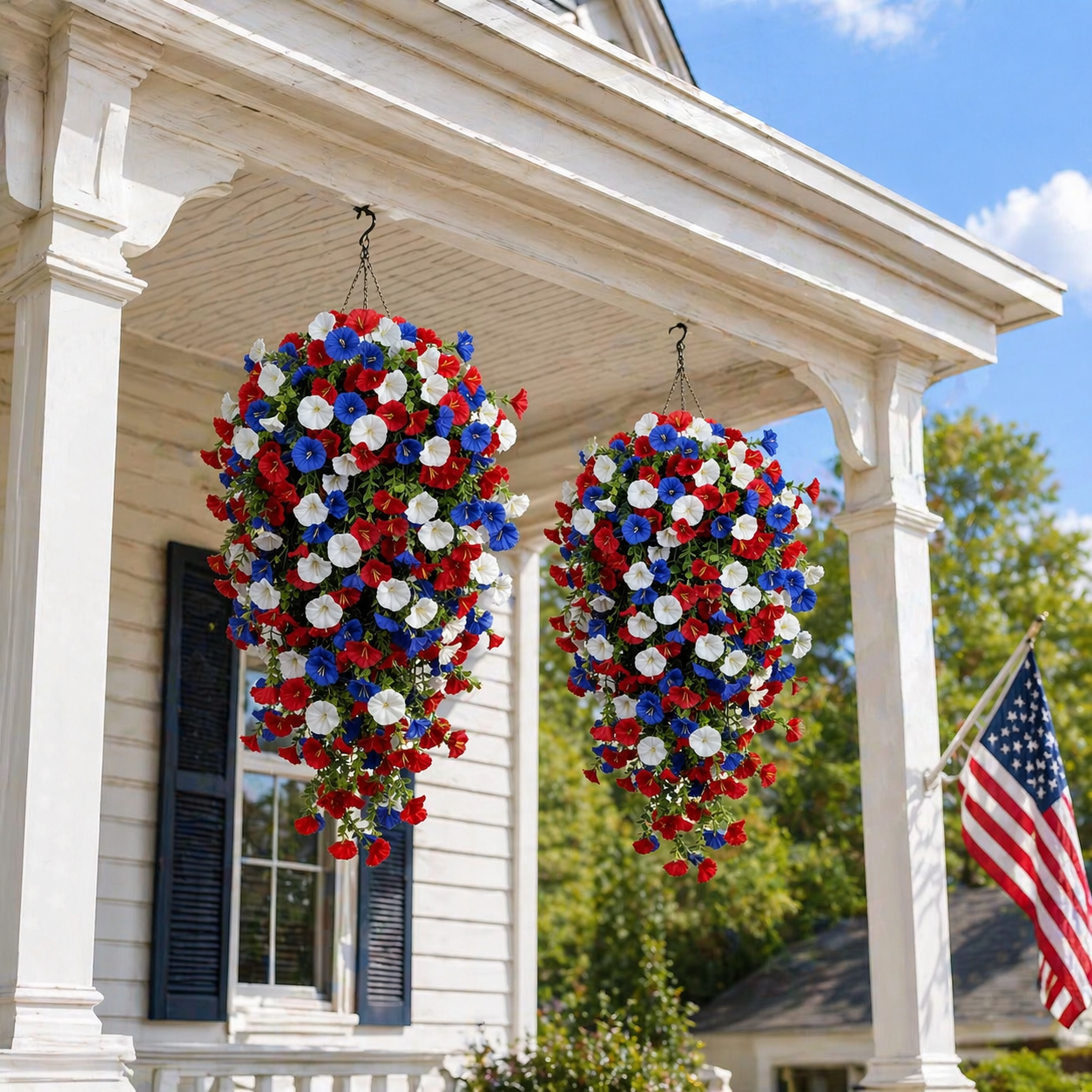 🏆Flash Sale-49% OFF⚡ 50K+ SOLD! Red, White & Blue Artificial Morning Glory Hanging Vines – 3-Piece Set