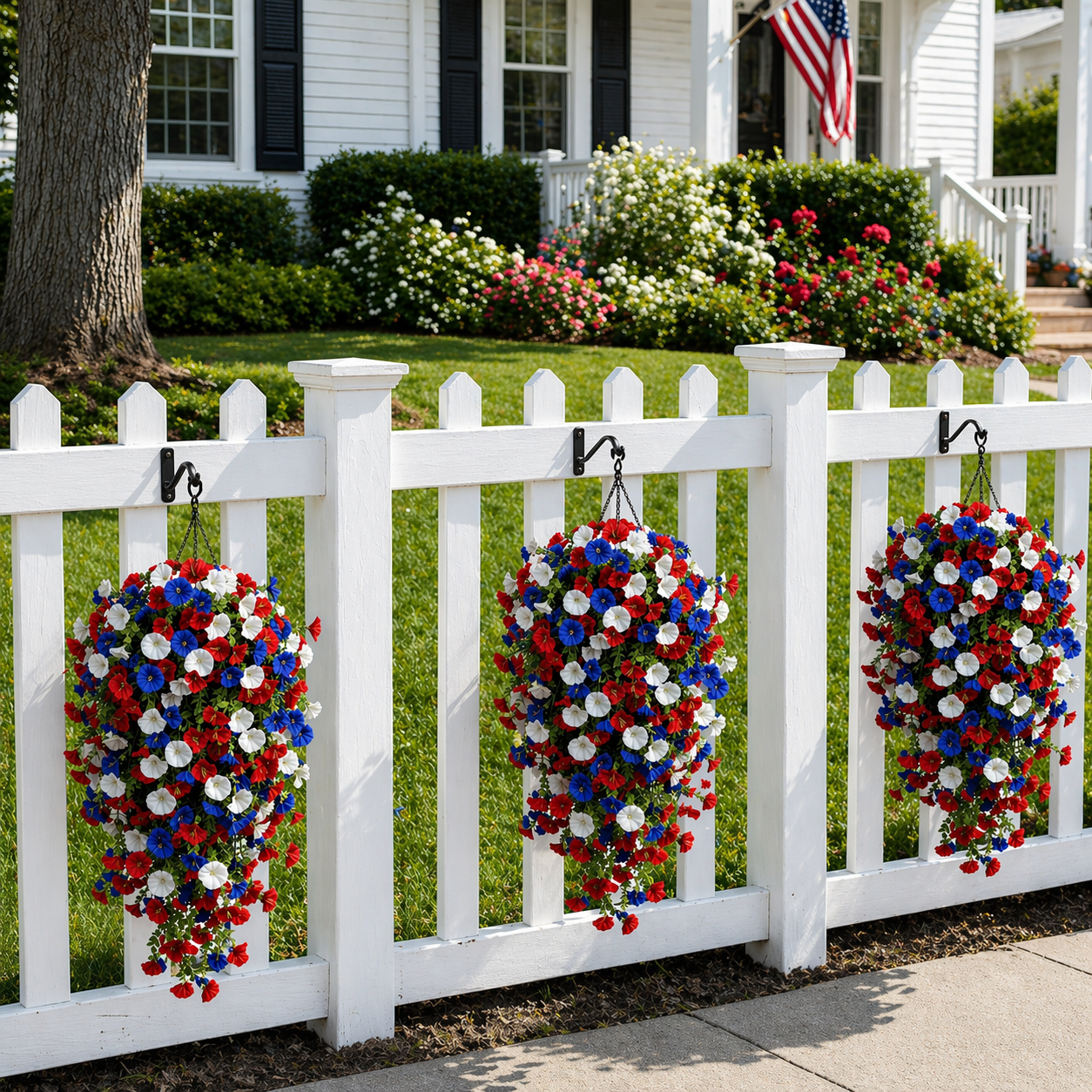 🏆Flash Sale-49% OFF⚡ 50K+ SOLD! Red, White & Blue Artificial Morning Glory Hanging Vines – 3-Piece Set