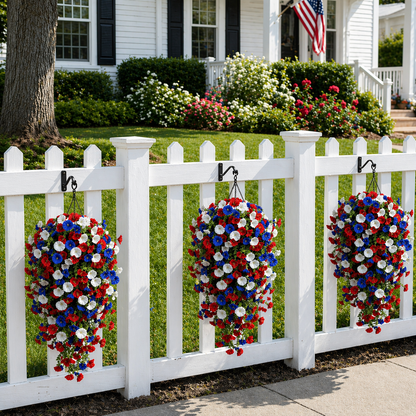 🌹Red, White & Blue Artificial Morning Glory Hanging Vines – 3-Piece Set