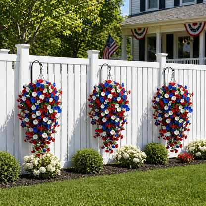 🏆Flash Sale-49% OFF⚡ 50K+ SOLD! Red, White & Blue Artificial Morning Glory Hanging Vines – 3-Piece Set