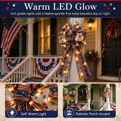 Classic Patriotic Burlap Bow - Rustic American Flag Wreath Decor for Front Doors, Porches & Home Celebration