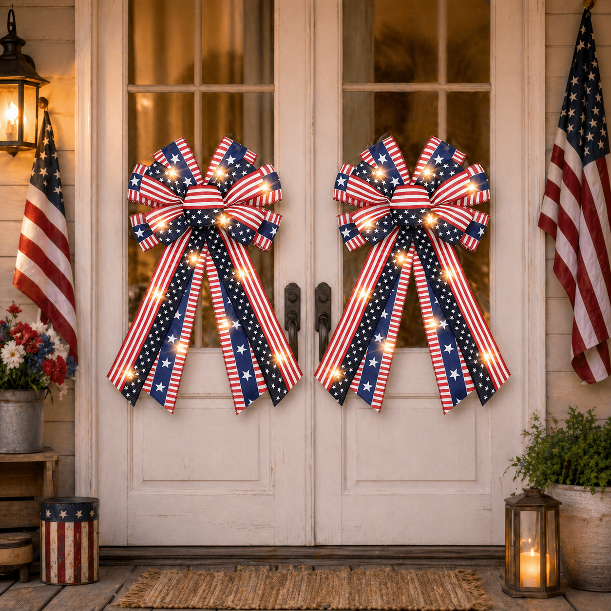 Classic Patriotic Burlap Bow - Rustic American Flag Wreath Decor for Front Doors, Porches & Home Celebration