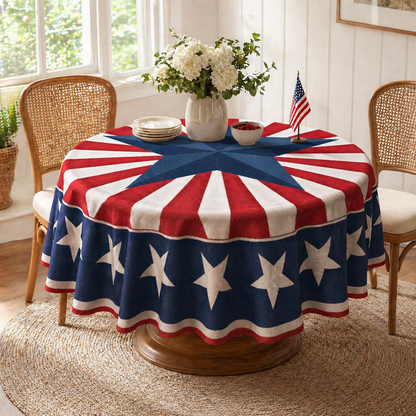 Patriotic Starburst Round Tablecloth 🇺🇸 July 4th Independence Day Decor & Outdoor Picnic Cover ✨