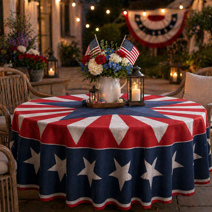 Patriotic Starburst Round Tablecloth 🇺🇸 July 4th Independence Day Decor & Outdoor Picnic Cover ✨