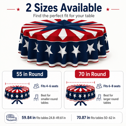Patriotic Starburst Round Tablecloth 🇺🇸 July 4th Independence Day Decor & Outdoor Picnic Cover ✨