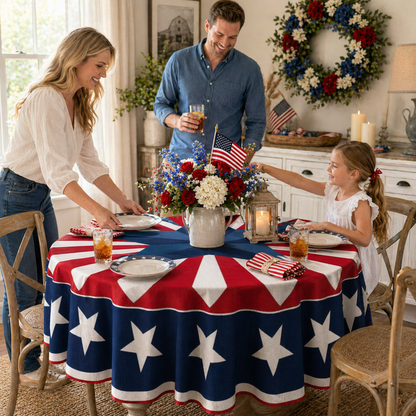 Patriotic Starburst Round Tablecloth 🇺🇸 July 4th Independence Day Decor & Outdoor Picnic Cover ✨