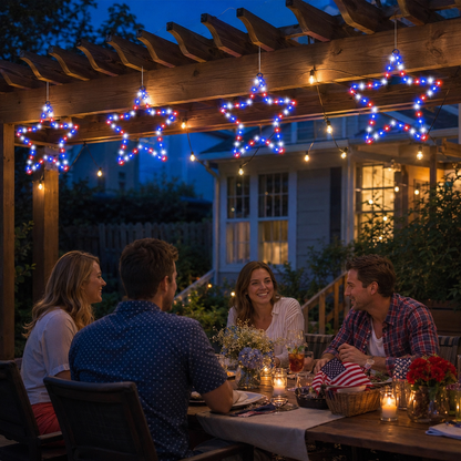 Patriotic Metal Star Hanging Lights with Remote